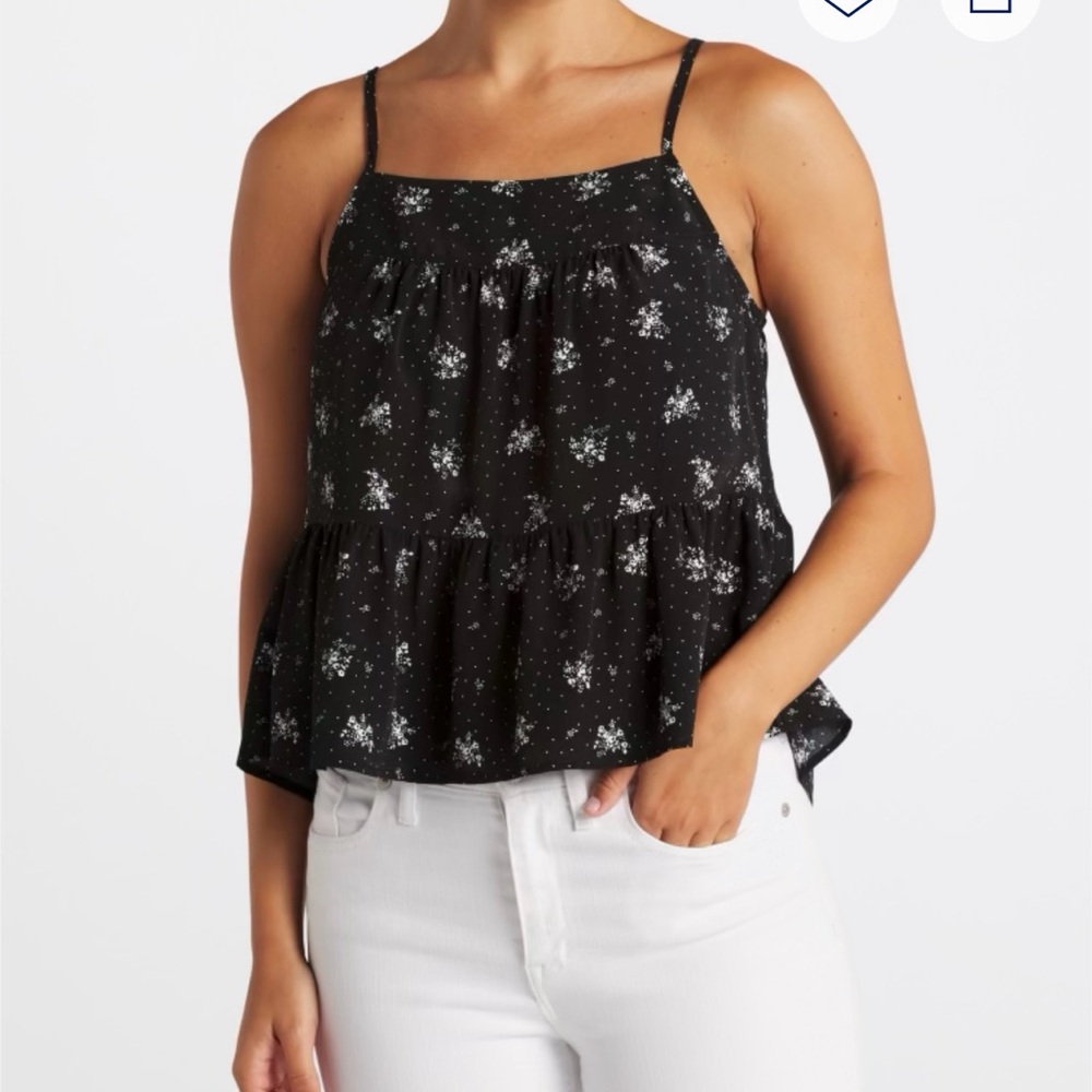 Adjustable Strap Woven Black Floral Cami
